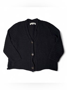 Cottagecore Buisness casual LOFT black knit cardigan with button-up front large🗻
